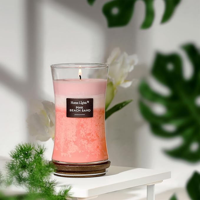 HomeLights 3-Layer Candles for Home Scented, 21.52 OZ Natural Soy Wax Scented Candles Burns Up to 100 Hours, Large Jar, Pink Beach Sand
