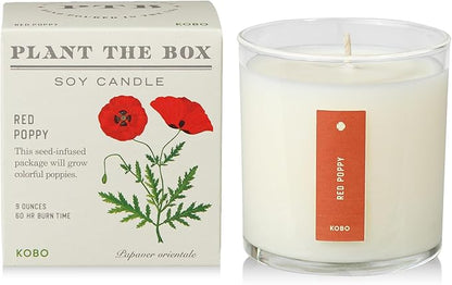KOBO Red Poppy Scented Candle with Plantable Box (9 oz) | Plant The Box Collection, 100% Pure Soy Wax Candles | Hand-Poured in USA | Long Lasting 60 Hour Burning Candles | Scented Candles for Home