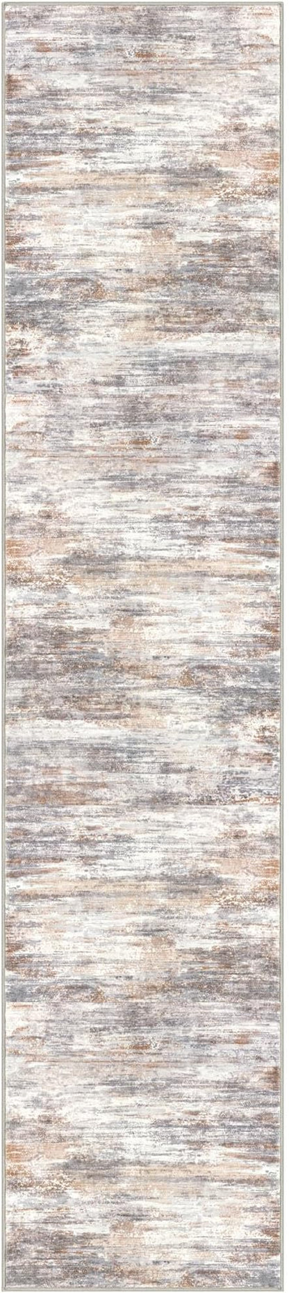 KOZYFLY Modern Abstract Washable Rug Runner 2.6x12 Hallway Rug Runner Non-Slip Soft Kitchen Runner Rugs, Multi Grey Striped Carpet for Entryway Bathroom Laundry Room Foyer
