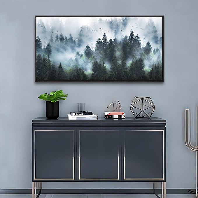 Wapluam Large Canvas Wall Art For Living Room, Office, Bedroom Wall Decorations - Black Framed Canvas Prints Artwork - Foggy Forest Landscape Pictures - Modern Wall Painting - Home Wall Art