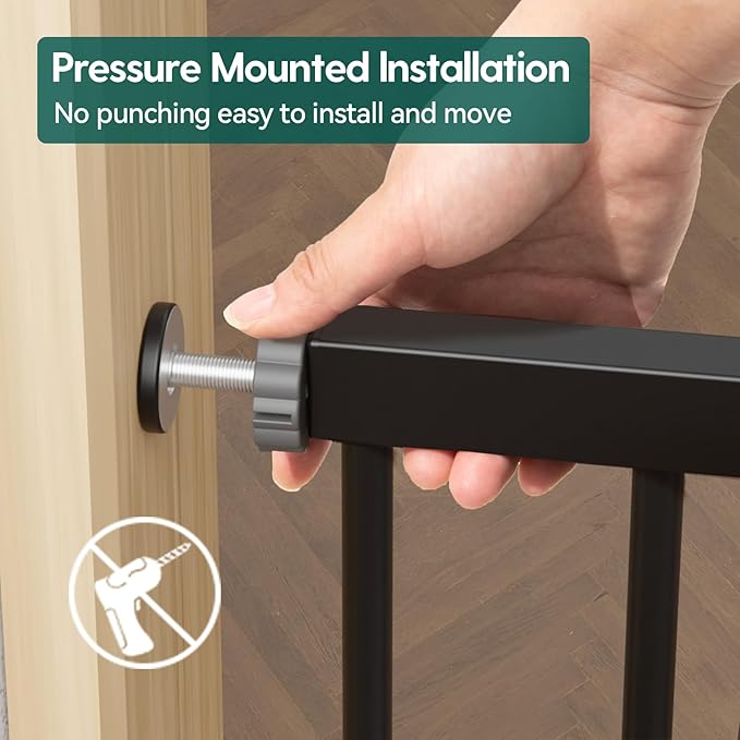 BABELIO 36-57" Extra Wide Baby/Dog Gate, Auto Close for The House, Stairs and Doorways, Pressure Mounted for Pet with Large Walk Thru Door, No Need Tools and Drilling, Black