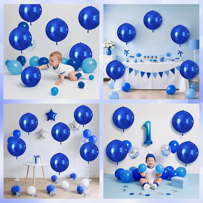 Royal Blue Round Foil Balloons 9 pcs,Blue Giant 4D Round Balloons 22 Inch for Wedding Graduation Birthday Party Decorations