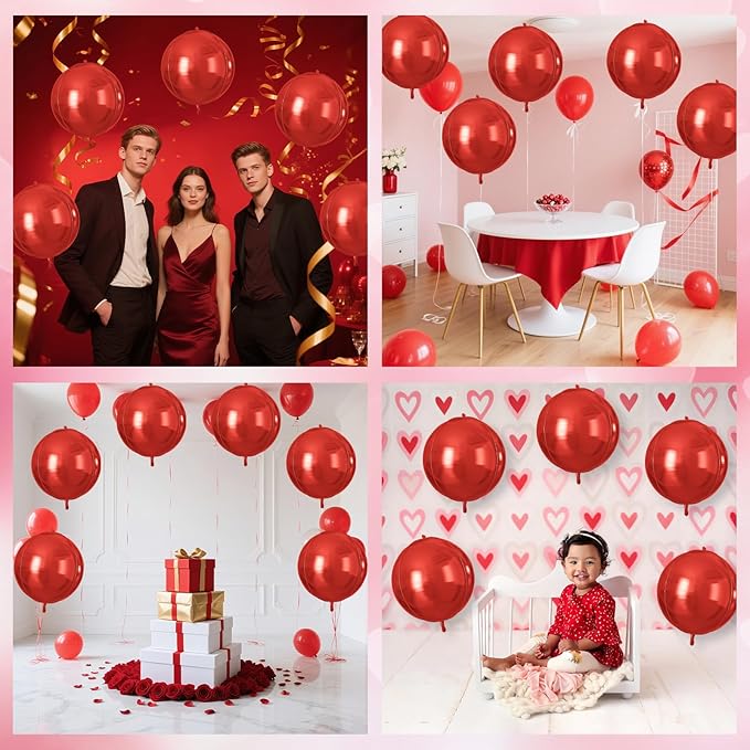 Red Round Foil Balloons 9 pcs,Red Giant 4D Round Balloons 22 Inch for Wedding Graduation Valentine's Birthday Party Decorations