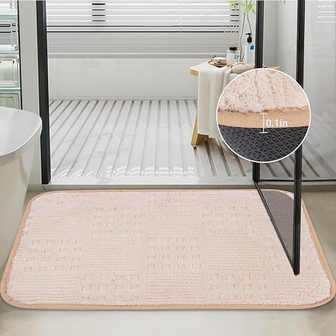 Bath Mats 24x17 Non-Slip Absorbent Bathroom Rug, Quick Dry Machine Washable Shower Tub Mat with Rubber Backing, Soft Floor Carpet for Bathroom Decor Waffle White