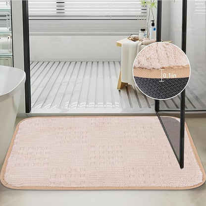 Bath Mats 24x17 Non-Slip Absorbent Bathroom Rug, Quick Dry Machine Washable Shower Tub Mat with Rubber Backing, Soft Floor Carpet for Bathroom Decor Waffle White