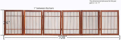 Pet Dog Gate Strong and Durable Freestanding Folding Acacia Hardwood Portable Wooden Fence Indoors or Outdoors by Urnporium (Brown Pet Gate, 6 Panel 24" Tall)