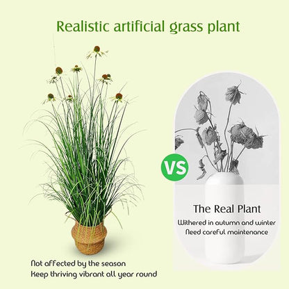 Artificial Grass Plant with Yellow Echinacea Flowers, 57 inches, Indoor/Outdoor Decor, Set of 2