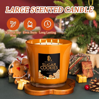 Large Christmas Candle Sugar Cookie Scented, 4 Wick Natural Soy Candles for Home Scented, 30oz Big Scented Candle Long Lasting, Holiday Baking Fragrance Home Kitchen Christmas Gift for Women Men