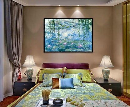 Large Water Lilies by Claude Monet Canvas Wall Art Famous Painting - Classic Canvas Art Wall Decor Picture Print with Black Framed for Home Office Wall Decor-24" x36"