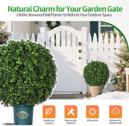 QIANYUN Artificial Plants Outdoor-14Inch Fake Plants Faux Boxwood Plants Outdoor- UV Resistant Shrub for Outdoor/Indoor Decor, Perfect for Porch, Garden, and Backyard