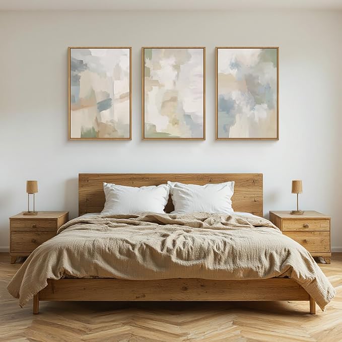 Large Abstract Gray Pastel Framed Canvas Wall Art Set,Neutral Watercolor Brush Stroke Wall Decor,Modern Minimalist Beige Illustration Artwork for Living Room,Bedroom,Dining Room -16"x24"x3
