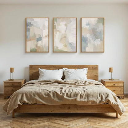 Large Abstract Gray Pastel Framed Canvas Wall Art Set,Neutral Watercolor Brush Stroke Wall Decor,Modern Minimalist Beige Illustration Artwork for Living Room,Bedroom,Dining Room -16"x24"x3