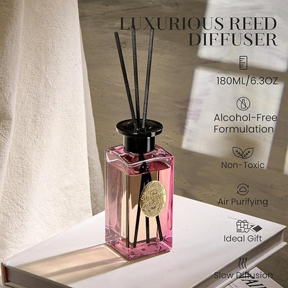 M&SENSE 6.6 oz Large Reed Diffuser Set | Ginger & Ylang Ylang Scent Oil Diffuser with Sticks | Hotel Collection Non-Toxic Essential Oil |for Bedroom Bathroom Living Room