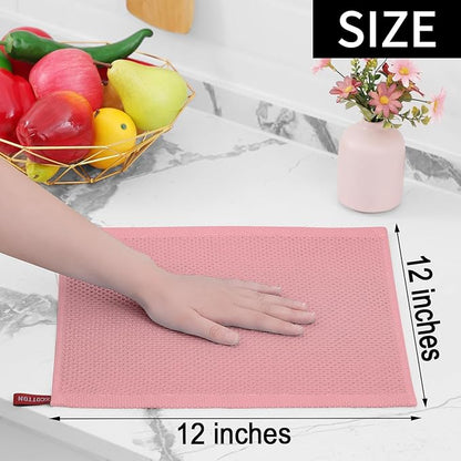 Homaxy 100% Cotton Waffle Weave Kitchen Dish Cloths, Ultra Soft Absorbent Quick Drying Dish Towels, 12 x 12 Inches, 12-Pack, Dried Rose