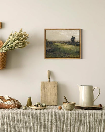 InSimSea Framed Canvas Wall Art Vintage Decor, Farmhouse Wall Art for Living Room, Wild Field Landscape Artwork for Bedroom, Country Wall Decoration Traditional Scenic Pictures for Bathroom, 9"x11"