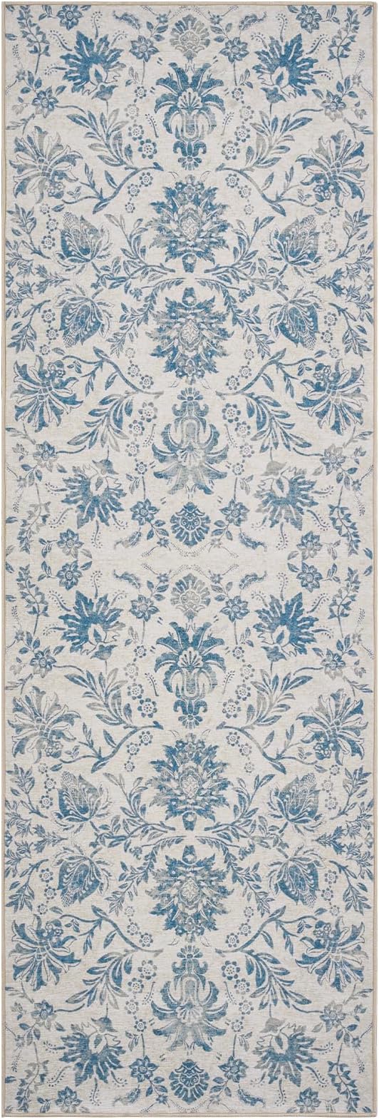 jinchan Runner Rugs 2x5 - Vintage-Inspired Floral Design Machine Washable Non-Slip Ultra-Thin Low-Pile Rubber Backing Runner Rug for Kitchen Hallway Laundry Room Entryway Dark Blue