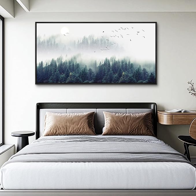 Wapluam Large Canvas Prints Wall Art For Living Room Black Framed Wall Decor For Bedroom Fashion Office Wall Painting Mountain Forest Trees Landscape Pictures Home Decorations Mural Artwork 30x60