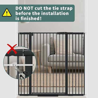 40.55" Tall 1.37" Ultra Narrow Spacing Dogs Pets Baby Gate for Doorway Safety Proof Indoor 69.48-77.36" Extra Wide Puppy Pressure Mounted No Drill Walk Through Black Metal Hallway