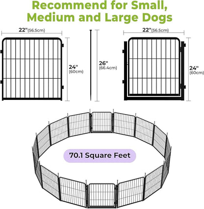 SunsGrove Dog Playpen Outdoor, Heavy Duty 24 Inch 16 Panels Dog Playpen for Small and Puppy Dogs, Free and Safe Play Dog Fence Indoor, Black
