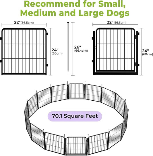 SunsGrove Dog Playpen Outdoor, Heavy Duty 24 Inch 16 Panels Dog Playpen for Small and Puppy Dogs, Free and Safe Play Dog Fence Indoor, Black