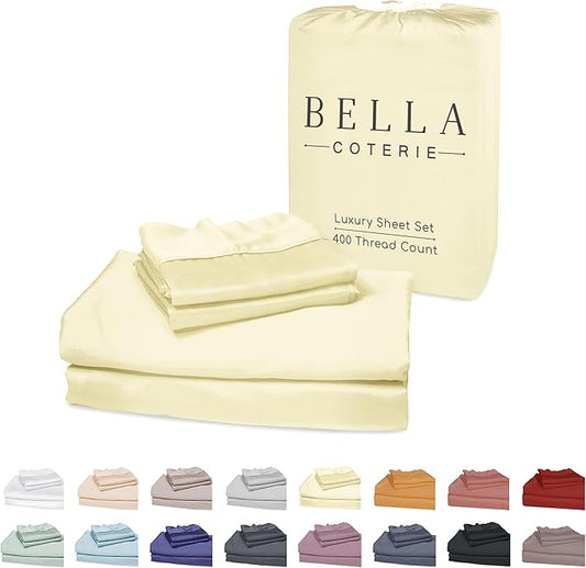 Bella Coterie Luxury Bamboo Viscose King Size Sheet Set | 100% Organically Grown | Ultra Soft | Cooling for Hot Sleepers | 18" Deep Pocket [Lemonade]