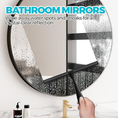 10-Inch All-Purpose Shower Squeegee for Shower Doors, Tile Shower Walls, Bathroom, Window, Glass and Car Windshield, Mirrors and Kitchen-Stainless Steel, Black