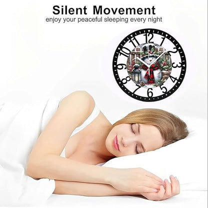 Wall Clock 10 Inch Silent Non-Ticking Modern Clocks Battery Operated - Analog Small Classic for Office, Home, Living Room,Bathroom, Kitchen, Bedroom, School,Snowman Clock