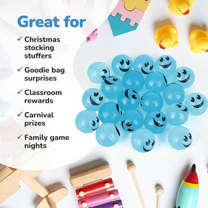 ArtCreativity Glow in the Dark Light Blue Smiley Face Bouncing Balls - Bulk Pack of 36 - 1 Inch High Bounce Bouncy Balls for Kids, Glowing Party Favors and Goodie Bag Fillers for Boys and Girls
