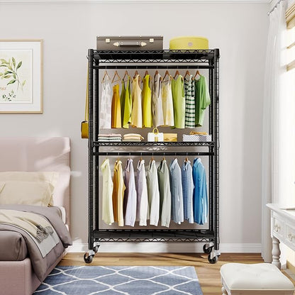 P3 Rolling Clothes Rack, Clothing Racks for Hanging Clothes, Heavy Duty Garment Rack with Wheels, Freestanding Portable Closet Organizer 39.4''W x 14''D x 78.5''H, Max Load 464 LBS, Black