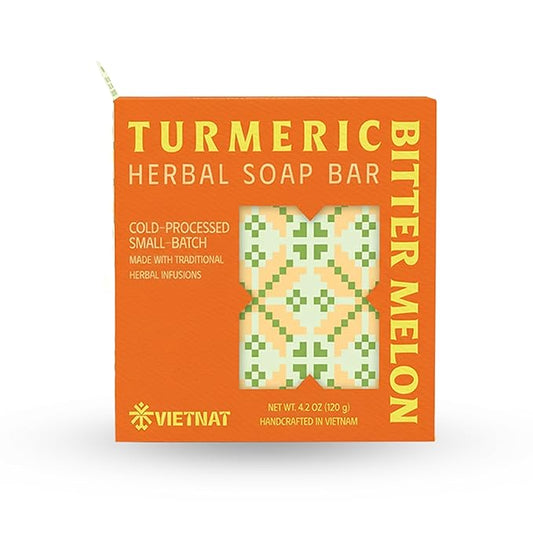Turmeric & Bitter Melon 2-in-1 Luxurious Natural Soap Bar (4.2 oz) | Refreshing Cleanse for Sweat, Oil & Buildup | Cooling Lemongrass Peppermint | Cold Process | Handmade in Vietnam