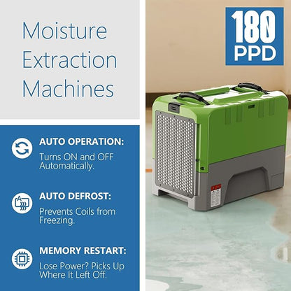 ALORAIR Smart WiFi LGR Commercial Dehumidifier 180 PPD (Saturation) with Hose, Industrial Dehumidifier with Pump, 5 Years Limited Warranty, cETL Listed, 85 PPD at AHAM, Flood Repair, Green