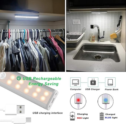 LDOPTO Under Cabinet Lighting, 6 Pack Rechargeable Motion Sensor Light Indoor, 10 Levels Dimmable Magnetic Closet Lights, Wireless Under Counter Lights 3 Colors for Kitchen, Stairs
