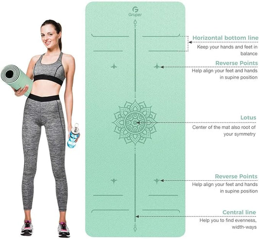 Yoga Mat Non Slip TPE Extra Wide Yoga Mat with Alignment Mark, 72"L x 32"W x 0.32"/0.24"Th (183cm x 80cm x 8mm/6mm), Anti-Tear Exercise Mat with Carrying Strap and Bag, Workout Mats for Yoga, Pilates