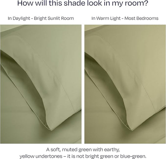 California Design Den Thick and Natural 100% Cotton Bed Sheets King Size Set - Luxury 1000 Thread Count Sateen, Deep Pocket Sheet & Pillowcase Sets, Soft, Breathable and Durable Bedding - Sage Green