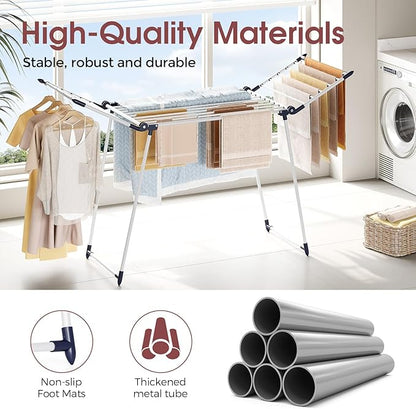 APEXCHASER Clothes Drying Rack Foldable, Large Drying Rack Clothing, Winged Laundry Rack Folding Indoor Outdoor, Metal Clothes Airer for Bedding Towel Sweater Heavy Duty, 68.9" X 22" X41.3", White