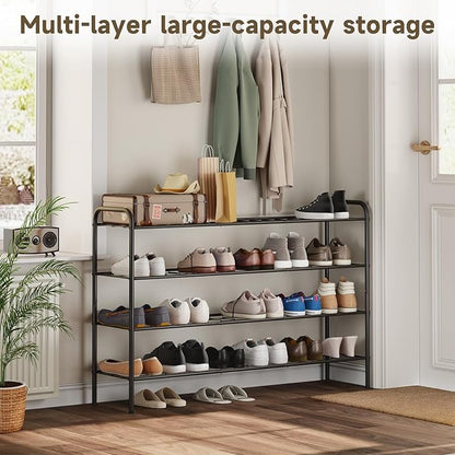 4-Tier Metal Shoe Rack, Free Standing Shoe Storage Rack for Entryway, Closet and Hallway (Black, 4-Tier-Long)