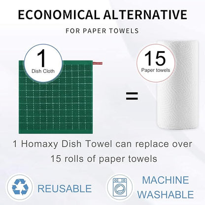 Homaxy 100% Cotton Terry Kitchen Dish Cloths, Ultra Soft and Absorbent Dish Towels for Kitchen, Perfect for Drying and Washing Dishes, 6 Pack, 12 x 12 Inches, Dark Green