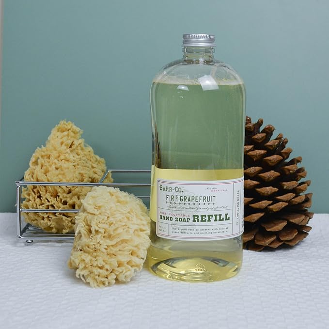 BARR-CO. Hand Soap Refill – Natural Liquid Soap with Moisturizing Botanicals, Vegan & Plant-Based, Refreshing Citrus & Balsam Scent, for Kitchen & Bathroom, Fir & Grapefruit 32fl oz