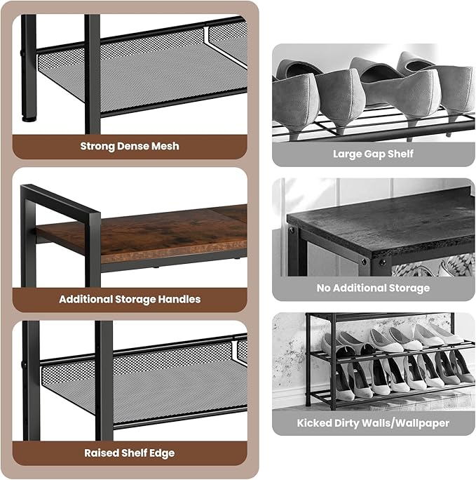4 Tier Shoe Rack for Front Door Entrance, Shoe Rack for Entryway, Metal Shoe Organizer Heavy Duty with Wooden Top & Adjustable Mesh Shelves, Shoe Storage for Closet Bedroom Bathroom Dorm Garage