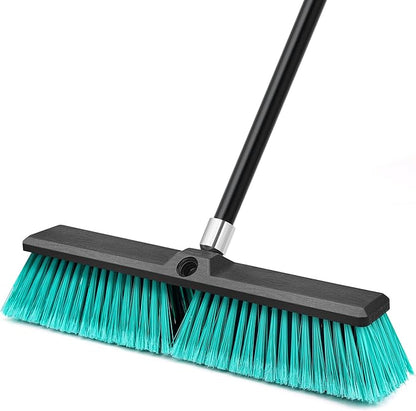 18” Push Broom Outdoor Heavy Duty, Large Commercial Stiff Bristle Brush with 63 inches Long Handle for Garage Shop Garden Yard Patio Deck Street Warehouse Lawn Driveway (Green)