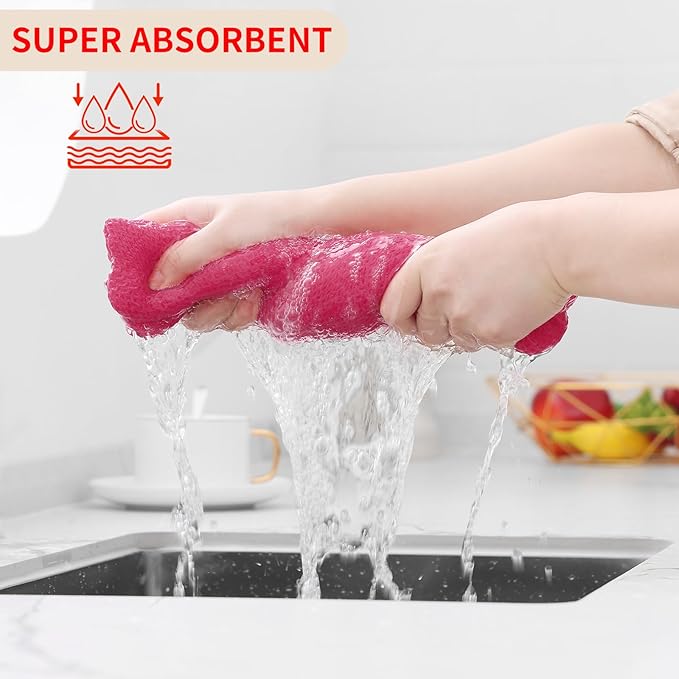 Kitinjoy 100% Cotton Waffle Weave Kitchen Towels, 6-Pack Super Soft and Absorbent Dish Towels for Drying Dishes, Kitchen Hand Towels, 13 in x 28 in, Hot Pink