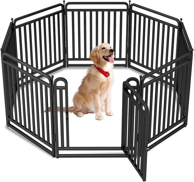 New Thickened Version Dog Playpen, 32 Inch Dog Fences for The Yard, Portable Outdoor Dog Playpen for Large/Medium/Small Dogs, Foldable Metal Dog playpen, with Doors (8 Panels)