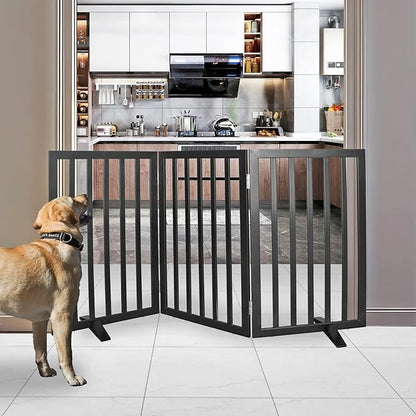 Dog Gate Indoor, Freestanding Dog Fence for The House, Doorways, Hallways,or Stairs,Pet Gate Foldable Wooden,Expandable 32" Height 3 Panels,Black