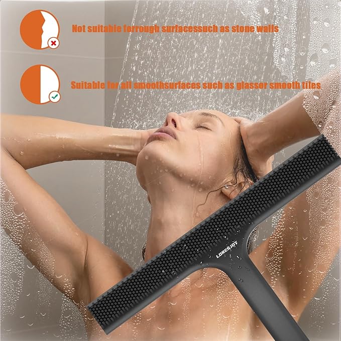 Shower Squeegee for Glass Doors, Squeegee for Shower Glass, 2 in 1 Shower Wiper, Bathroom Squeegee for Shower, Cleaning Tile Wall, Car, 10 Inch Black