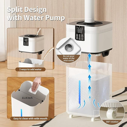 30L/7.93Gal Commercial Humidifier for Large Room up to 4200 sq ft, 3000mL/H Spray Output Whole House Humidifier with Precision Sensor, Top Fill, 360° Nozzle for Home, Office, Plants, Warehouse