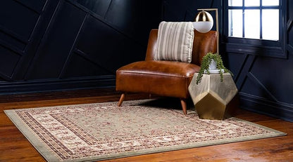 Rugs.com Aditi Collection Rug – 4' Square Green Low Rug Perfect for Living Rooms, Kitchens, Entryways