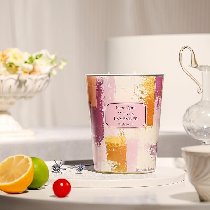 HomeLights Scented Candles | Large Jar 34 Oz Natural Soy Candle | 130 hrs Long-Lasting with 3 Wicks | Scandinavian Minimalist Home Decor | Gifts for Mom & Women, Citrus Lavender