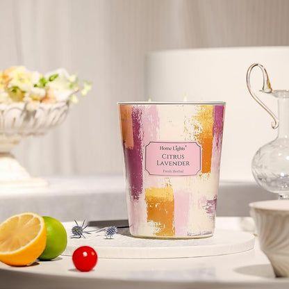 HomeLights Scented Candles | Large Jar 34 Oz Natural Soy Candle | 130 hrs Long-Lasting with 3 Wicks | Scandinavian Minimalist Home Decor | Gifts for Mom & Women, Citrus Lavender
