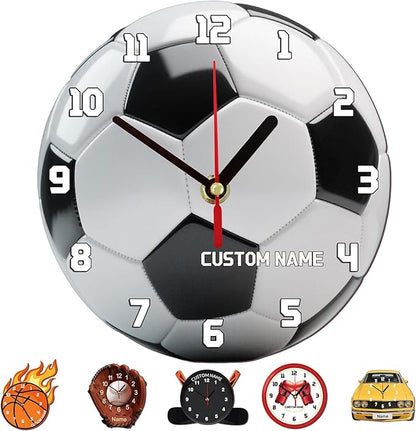Personalized Clocks with Name Custom Soccer Wall Clock for Home Decoration Fathers Day Dad Gifts Birthday Christmas Creative Clock Customized Gift for Men Women Bedroom Living Room Decor