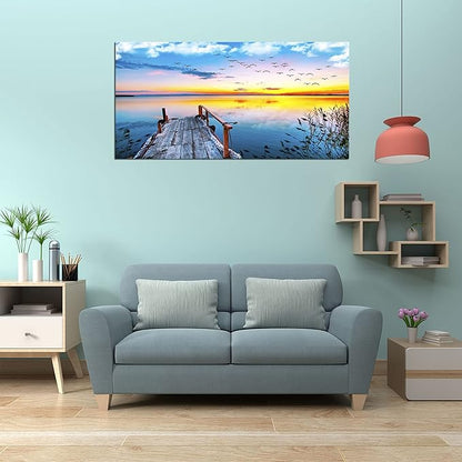 XXMWallArtFC2262 Jetty In The Sunset Lake Wall Art Canvas Prints Painting Nature Pictures Framed Landscape Paintings Canvas Wall Art for Living Room Bedroom Kitchen Home and Office Wall Decor
